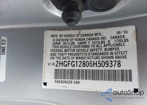 2006 Honda Civic Ex from USA, damaged, VIN 2HGFG12806H509378